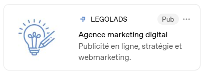 Une annonce ChatGPT Ads : le logo et le nom de l'annonceur, la mention « Pub », un titre et une description courte, dans un encart séparé de la réponse
